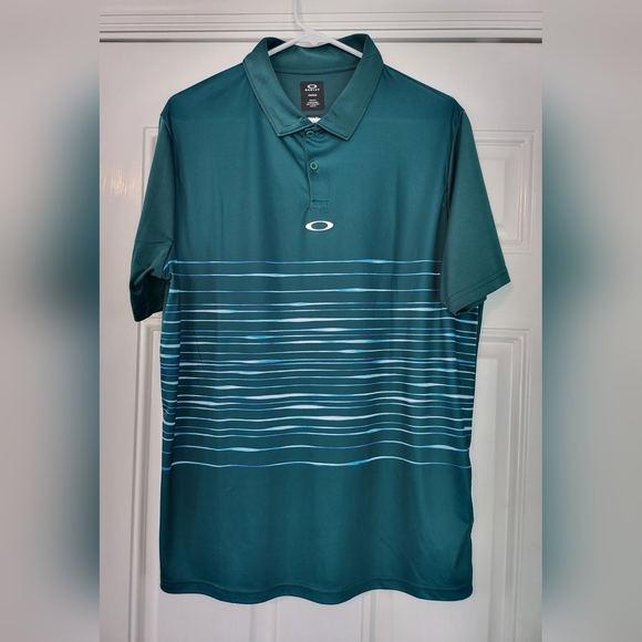 Oakley Hydrolix Regular Fit Green Men's M Medium Polo Golf Blue Purple Accents - Picture 1 of 3